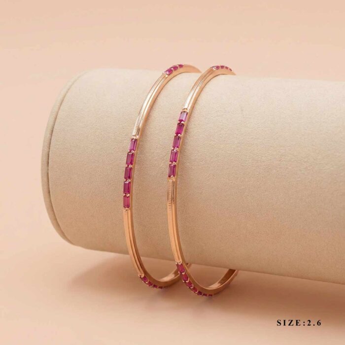 127-26H2724--size-2 18k gold bangles Minimalist gold bangles Pink stone gold bangles Everyday wear bangles