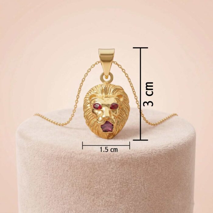 75-25G2259-c 22k gold lion pendant, lion face gold pendant, gold lion head necklace, ruby stone pendant, men gold pendant design, women gold pendant, luxury lion pendant, stylish gold pendant, royal lion jewelry, handmade gold pendant, trendy gold jewelry, lion charm pendant, unique gold pendant design, OVJJewels pendant, 22k pendant online India,