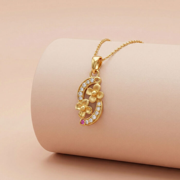 101-25D2282 22k gold pendant, gold flower pendant, floral gold pendant, ladies gold pendant, gold pendant design, designer gold pendant, stone gold pendant, flower pendant for women, elegant gold jewellery, gold pendant online, l