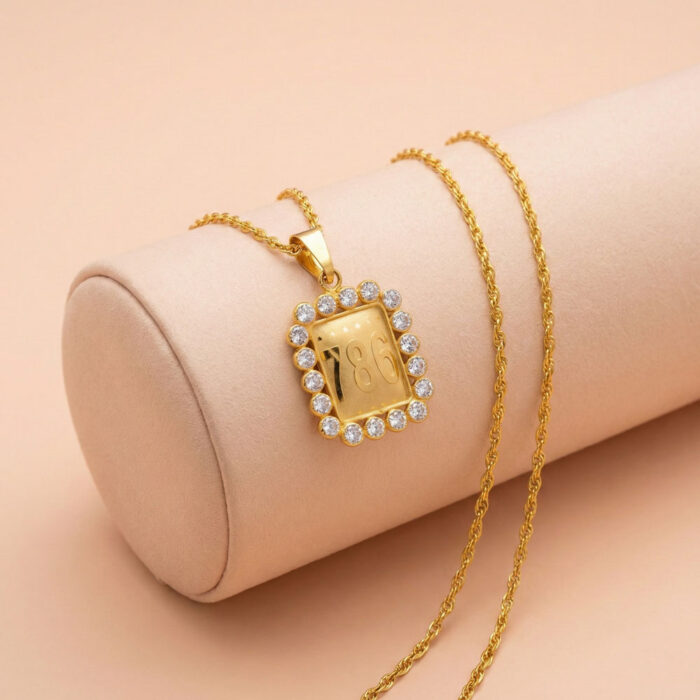 101-25G4896 22k gold 786 pendant, gold 786 pendant, islamic gold pendant, muslim pendant gold, 786 pendant design, gold religious pendant, stone studded gold pendant, square gold pendant, hallmarked gold pendant, lucky number 786 pendant, gold pendant for men, gold pendant for women, premium gold jewelry, islamic jewelry