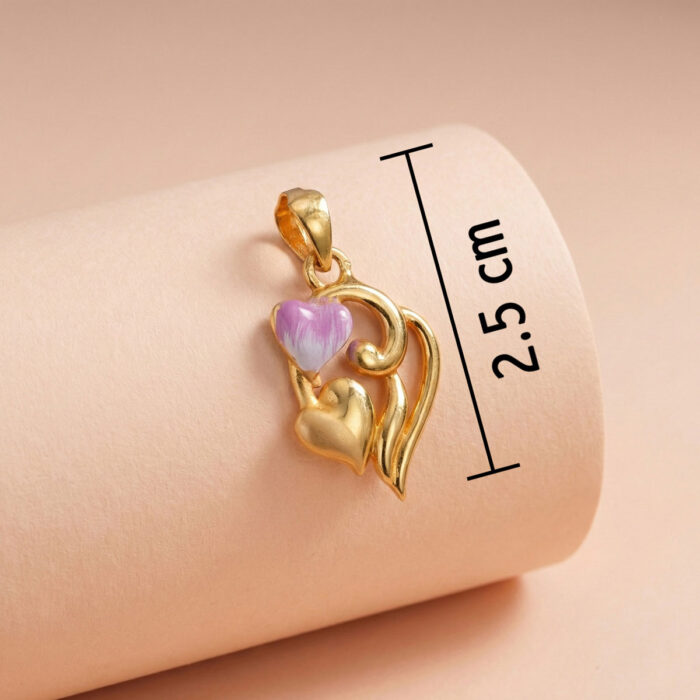 101-26H711-C 22k gold heart pendant, gold love pendant, double heart pendant, ladies gold pendant, women gold pendant, heart shape gold pendant, stylish gold pendant, lightweight gold pendant, pink enamel gold pendant, trendy gold jewelry, gold pendant for girls, romantic gold pendant, daily wear gold pendant, designer gold pendant, hallmark gold pendant, cute gold pendant,